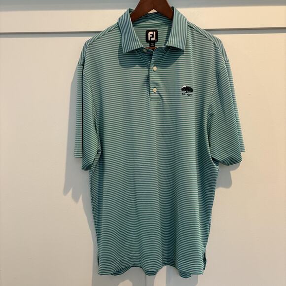 FootJoy Polo Shirt Mens Large Green Blue Striped Golf Performance Est 1975 - Picture 1 of 12